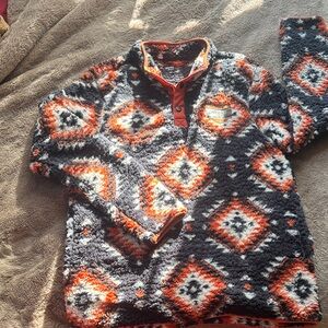 Sherpa Fleece Pullover Jacket - Black and Orange